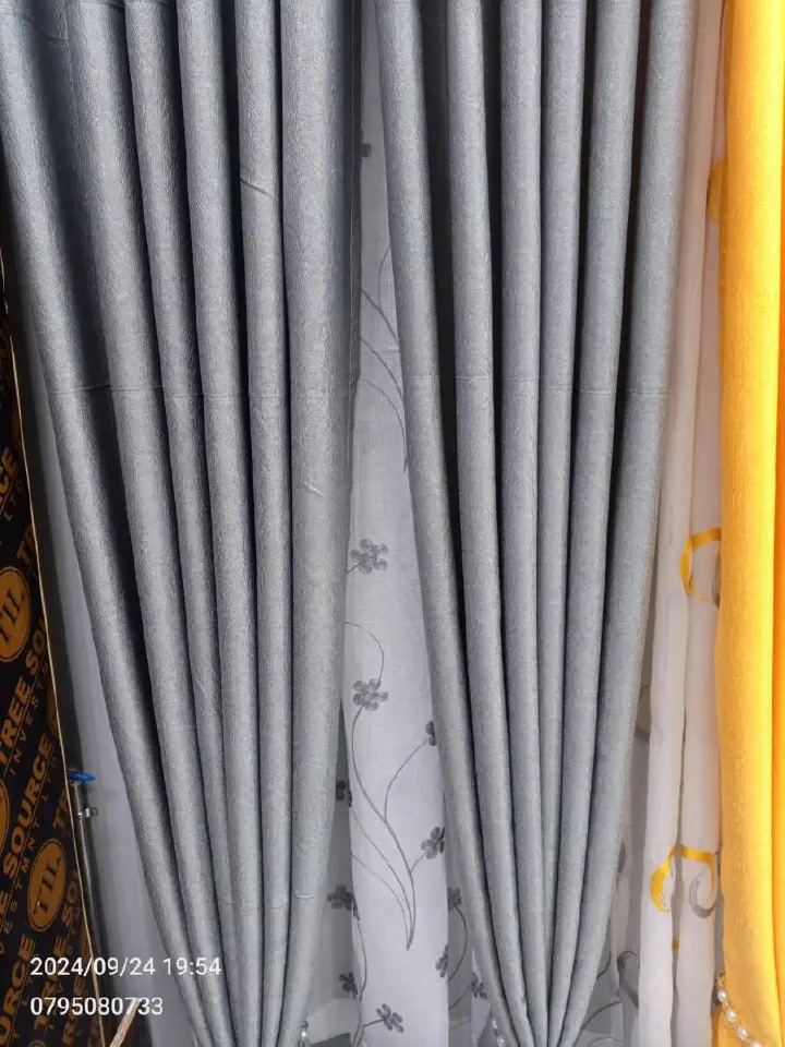 GRAY CURTAINS WITH SHEERS - 3PCS Set - 2 Meters Long Window and Door Curtains - Elegant Living and BedRoom Set – Ready made-to-Hang with Curtain Rods. - GREY CURTAINS