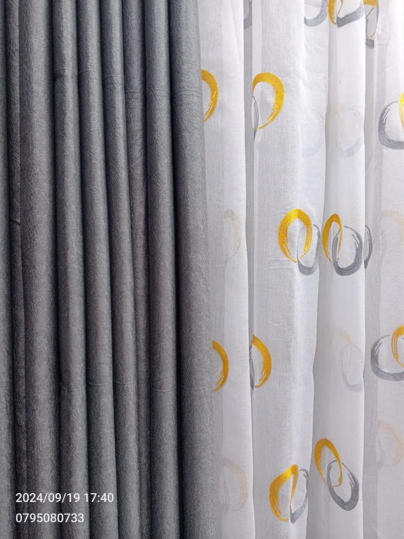 3Pcs Blackout Grey Curtains Set with Premium Floral Sheers – Heavy Fabric for Windows & Doors – 2 Panels + 1 Sheer gray curtains