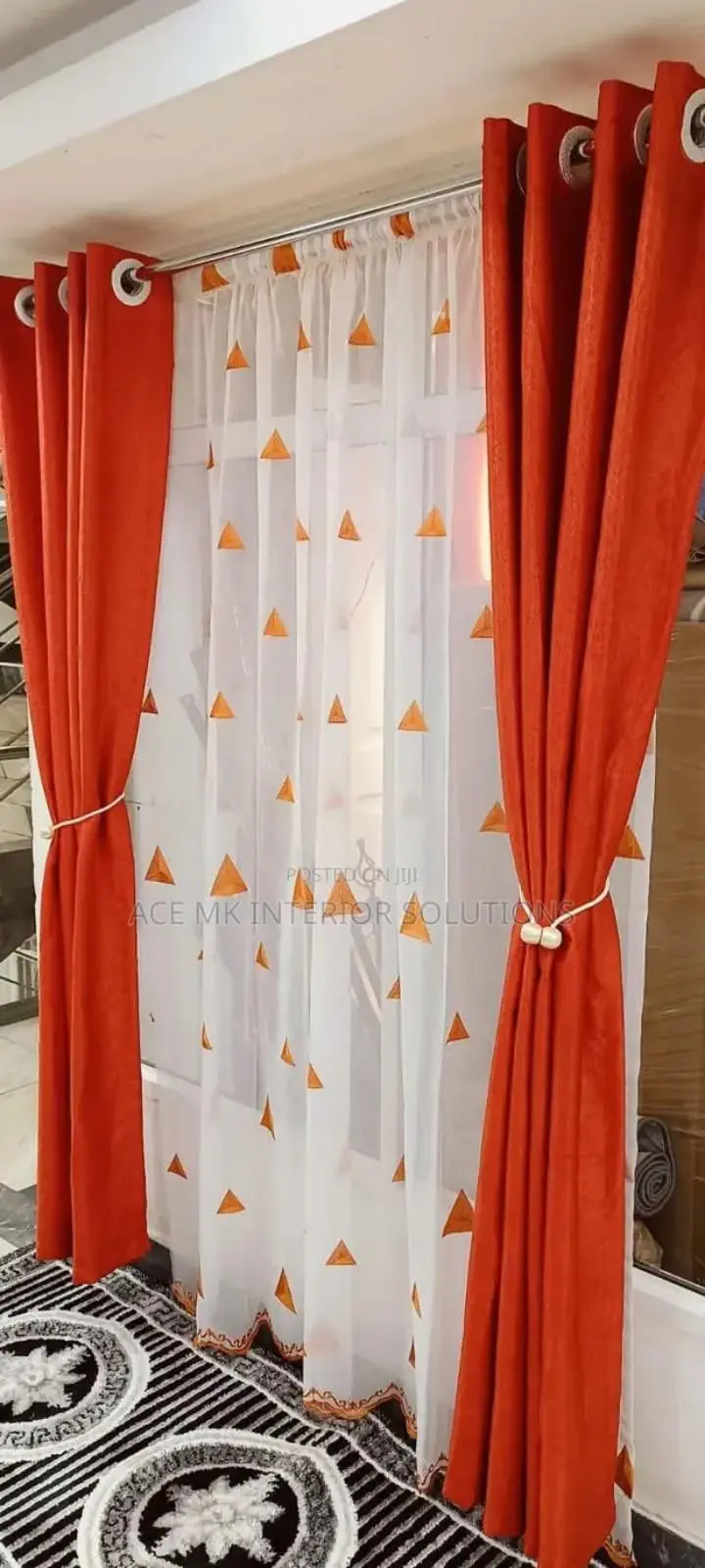 ORANGE CURTAINS WITH SHEERS - 3PCS Set - 2 Meters Long Window and Door Curtains - Elegant Living and BedRoom Set – Ready made-to-Hang with Curtain Rods