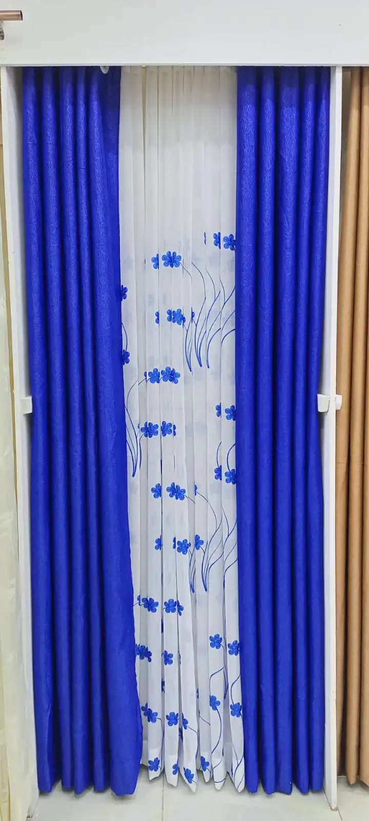 BLUE BLACKOUT CURTAINS WITH SHEERS – 3PCS Set for Living Room & Bedroom – Ready-Made Window & Door Drapes– gray curtains, black curtains, brown curtains, cream curtain, yellow curtains, Turquoise cur