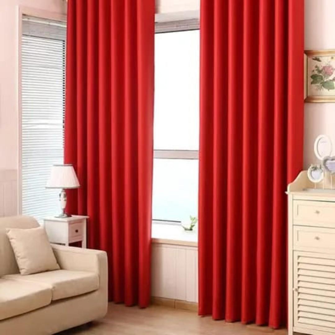 RED BLACKOUT CURTAINS WITH SHEERS – 3PCS Set  Curtains [1.5M +1.5M] + SHEER for Living Room & Bedroom – Ready-Made Window & Door Drapes. PLEASE select your preferred size from the options provided