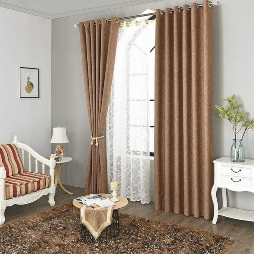 BROWN BLACKOUT CURTAINS WITH SHEERS – 3PCS Set  Curtains [1.5M +1.5M] + SHEER for Living Room & Bedroom – Ready-Made Window & Door Drapes. PLEASE select your preferred size from the options provided