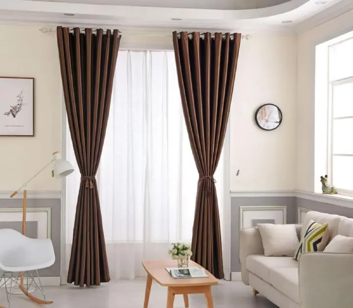 BROWN BLACKOUT CURTAINS WITH SHEERS – 3PCS Set   Curtains [1.5M +1.5M] + FREE SHEER /NET. for Living Room & Bedroom – Ready-Made Window & Door Drapes