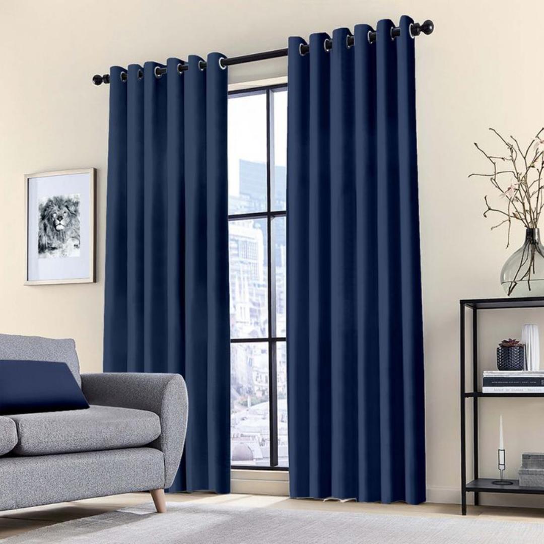 NAVY  BLUE BLACKOUT CURTAINS WITH SHEERS – 3PCS Set for Living Room & Bedroom – Ready-Made Window & Door Drapes– gray curtains, black curtains, brown curtains, cream curtain, yellow curtain, Turquoise