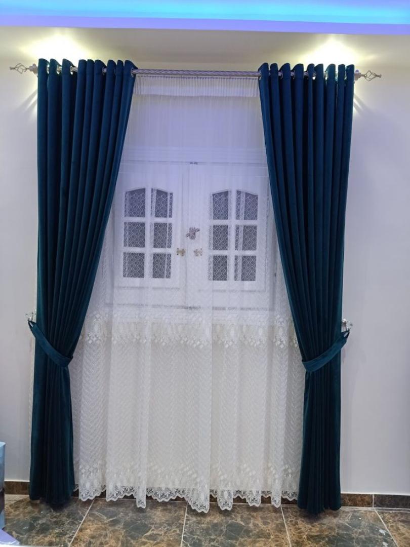 NAVY  BLUE BLACKOUT CURTAINS WITH SHEERS – 3PCS Set for Living Room & Bedroom – Ready-Made Window & Door Drapes– gray curtains, black curtains, brown curtains, cream curtain, yellow curtain, Turquoise