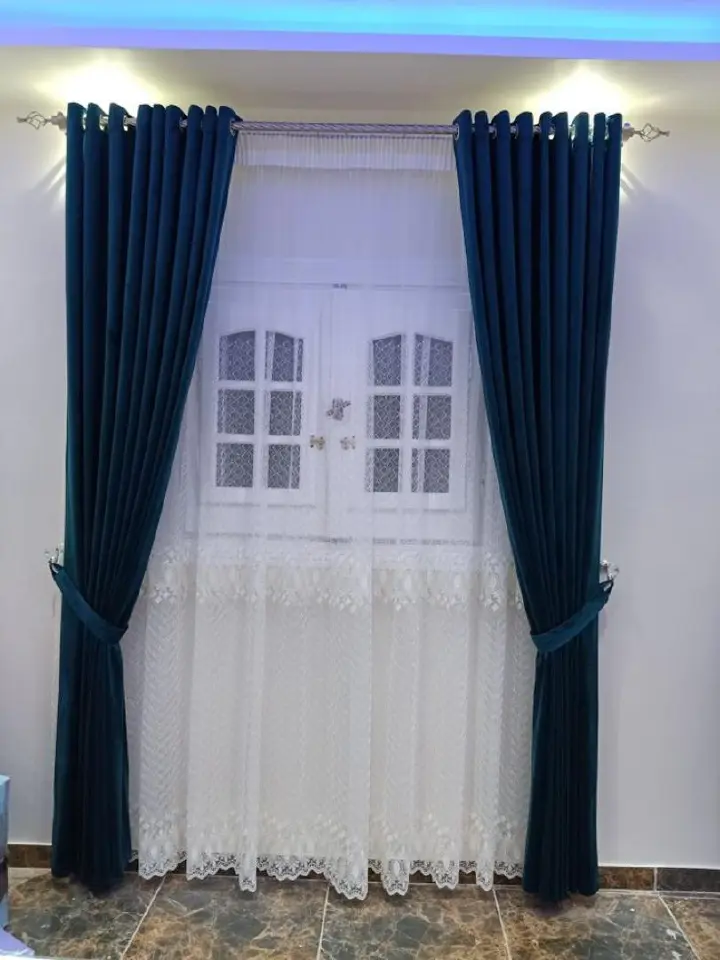 NAVY  BLUE BLACKOUT CURTAINS WITH SHEERS – 3PCS Set for Living Room & Bedroom – Ready-Made Window & Door Drapes– gray curtains, black curtains, brown curtains, cream curtain, yellow curtain, Turquoise