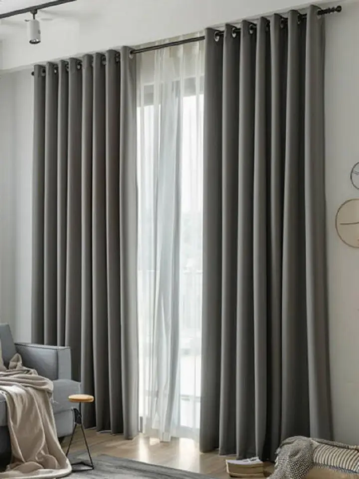 [Today Only] GRAY CURTAINS WITH SHEER 3Pcs Set - 2Pc Curtain (4 feet each) + 1pc heavy Sheer - Ready made Living and Bedroom Set Grey curtain. NOTE‼️: WITH and WITHOUT SHEER option available to select