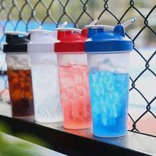 600ml Sports Shaker Bottle for GYM with Straw Protein Shake & Water Cup Portable Fitness Bottle Leakproof Plastic Cup