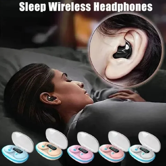 X55 TWS Bluetooth Sleeping Earbuds Wireless Mini Headphones with Mic HD Stereo Sound Waterproof Hidden In-Ear Headsets for Work & Sleep