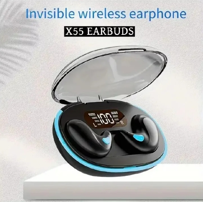 X55 TWS Bluetooth Sleeping Earbuds Wireless Mini Headphones with Mic HD Stereo Sound Waterproof Hidden In-Ear Headsets for Work & Sleep