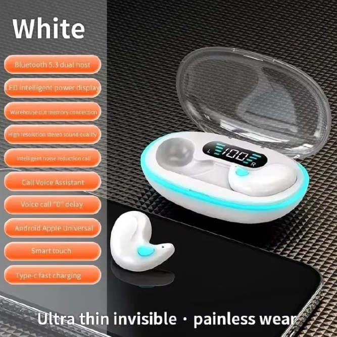 X55 TWS Bluetooth Sleeping Earbuds Wireless Mini Headphones with Mic HD Stereo Sound Waterproof Hidden In-Ear Headsets for Work & Sleep