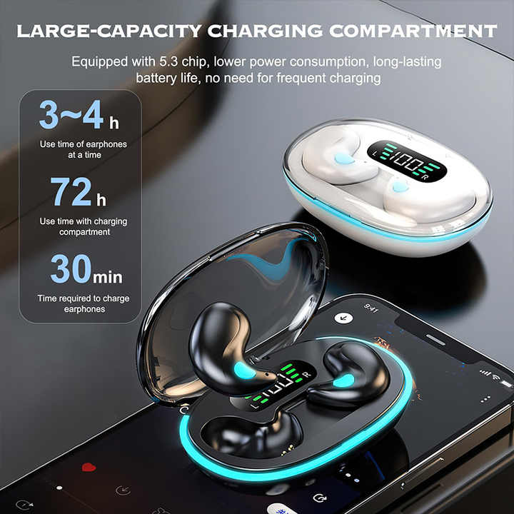 X55 TWS Bluetooth Sleeping Earbuds Wireless Mini Headphones with Mic HD Stereo Sound Waterproof Hidden In-Ear Headsets for Work & Sleep