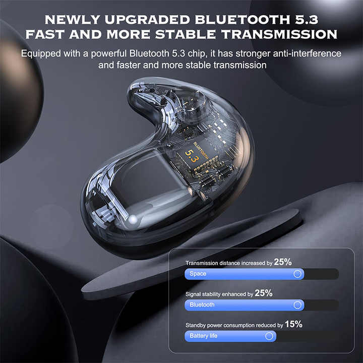 X55 TWS Bluetooth Sleeping Earbuds Wireless Mini Headphones with Mic HD Stereo Sound Waterproof Hidden In-Ear Headsets for Work & Sleep