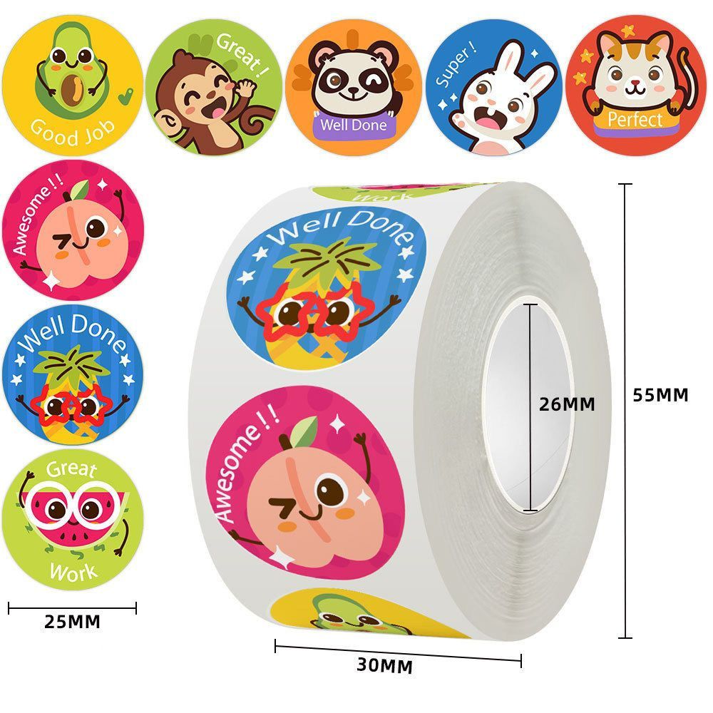500 stickers cartoon animal pattern roll stickers children's encouragement reward stickers decorative stationery notes