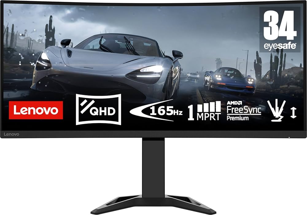 "Lenovo G34w-30 34"" UWQHD Curved Gaming Monitor,