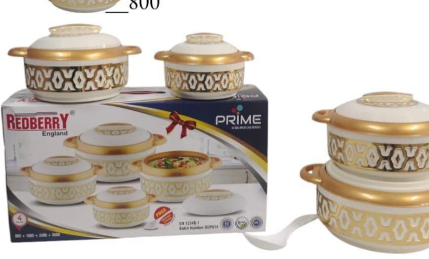4pcs Redberry  Premier  Range Plastic Designer Insulated Hotpots Serving Dish Casserole Set Hot Pot Serveware Set Serve or Keep Food Hot or Cold size 800,1600,2400,3600ML