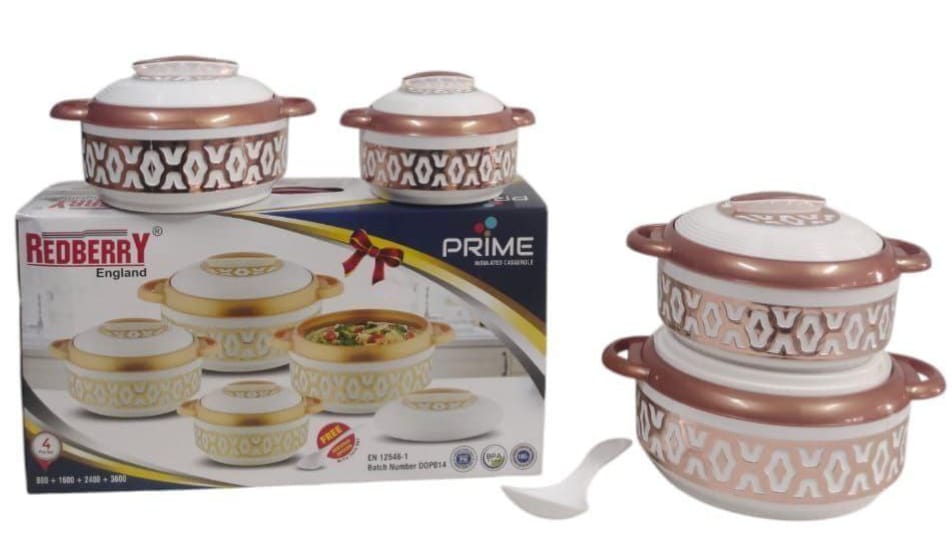 4pcs Redberry  Premier  Range Plastic Designer Insulated Hotpots Serving Dish Casserole Set Hot Pot Serveware Set Serve or Keep Food Hot or Cold size 800,1600,2400,3600ML