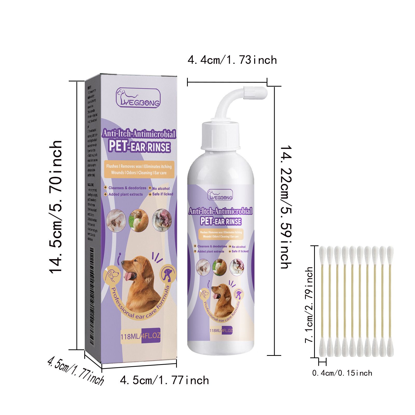 Yegbong pet ear cleaning solution for cats and dogs to relieve ear odor, clean earwax, and wash ear drops