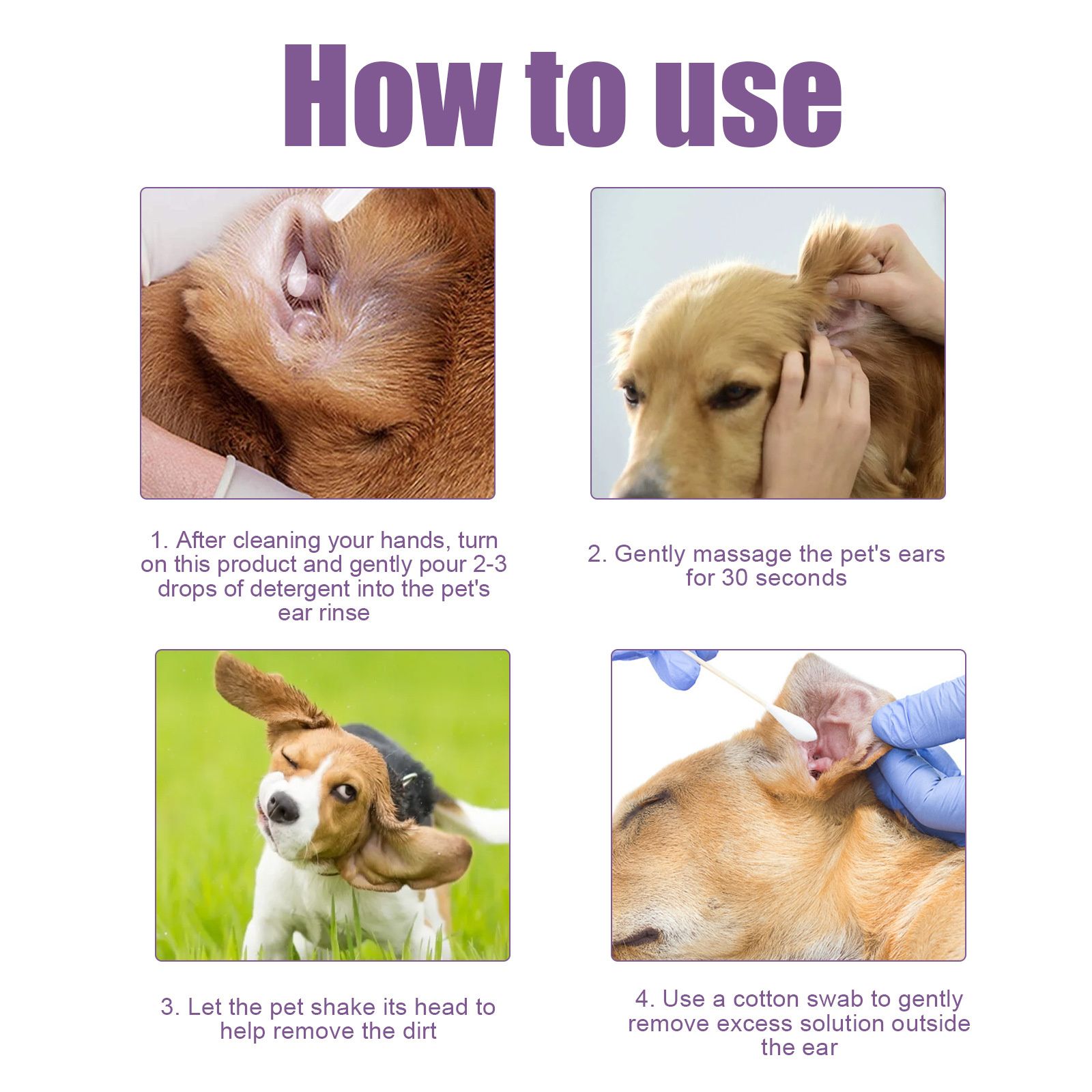 Yegbong pet ear cleaning solution for cats and dogs to relieve ear odor, clean earwax, and wash ear drops