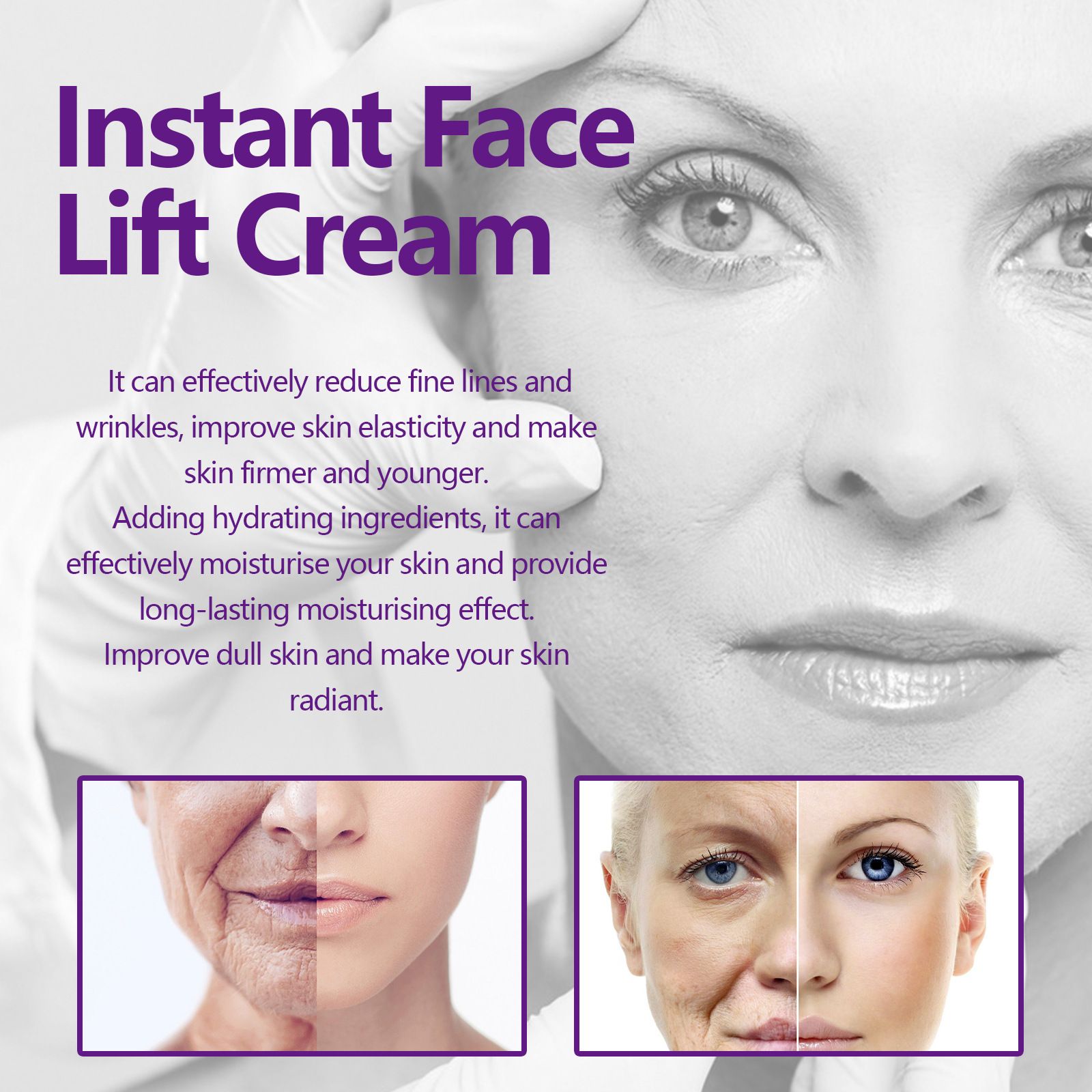 Hoygi Facial Lifting and Firming Cream reduces fine lines and nasolabial folds on the face and gently hydrates and moisturizes the skin