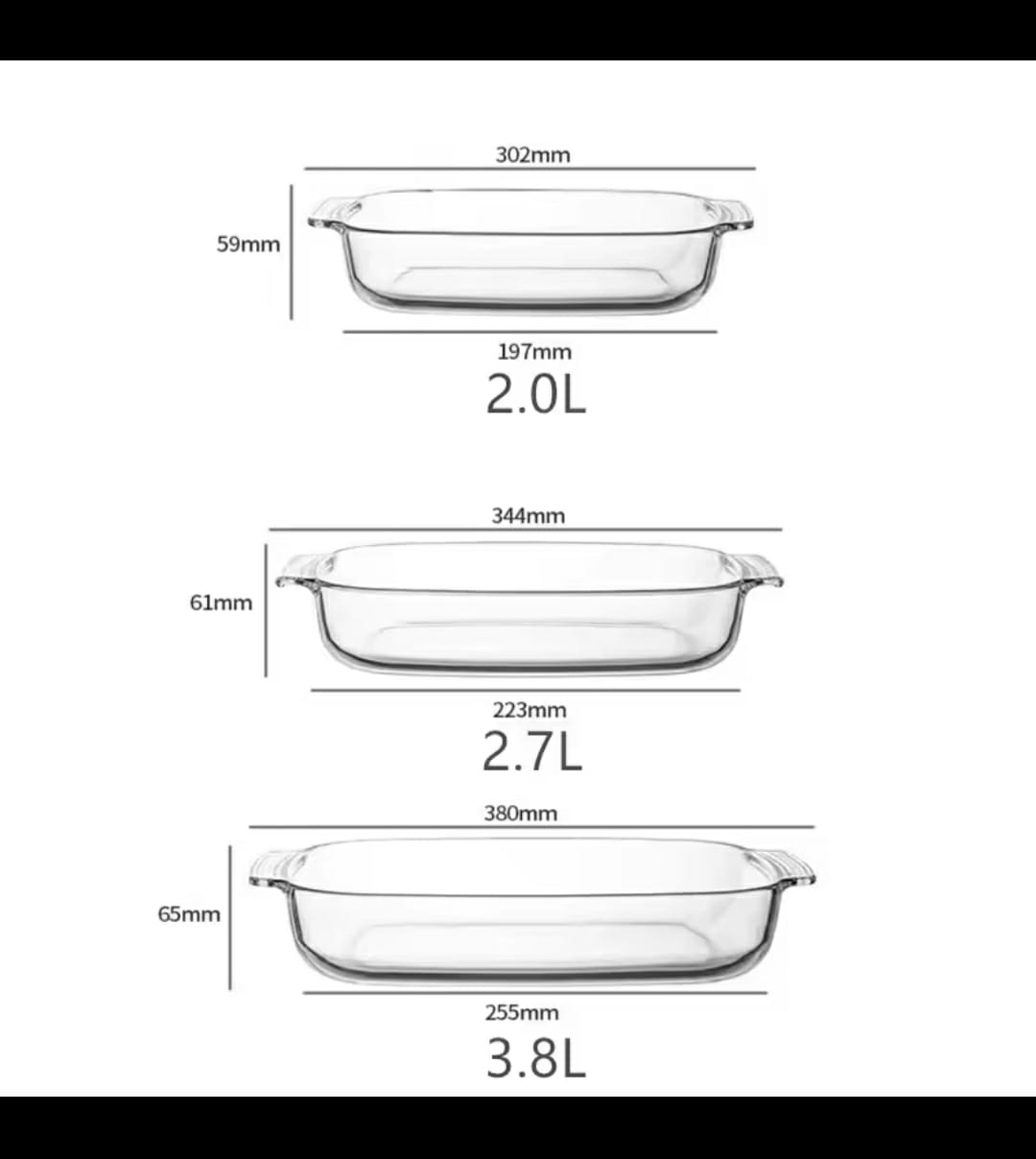 3pcs Anti-slip bump design stackable microwavable glass casserole Baking tin with the capacity of 2/2.7/3.8 Litres