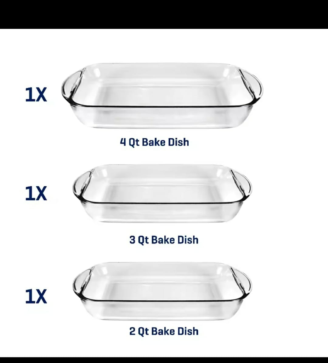 3pcs Anti-slip bump design stackable microwavable glass casserole Baking tin with the capacity of 2/2.7/3.8 Litres