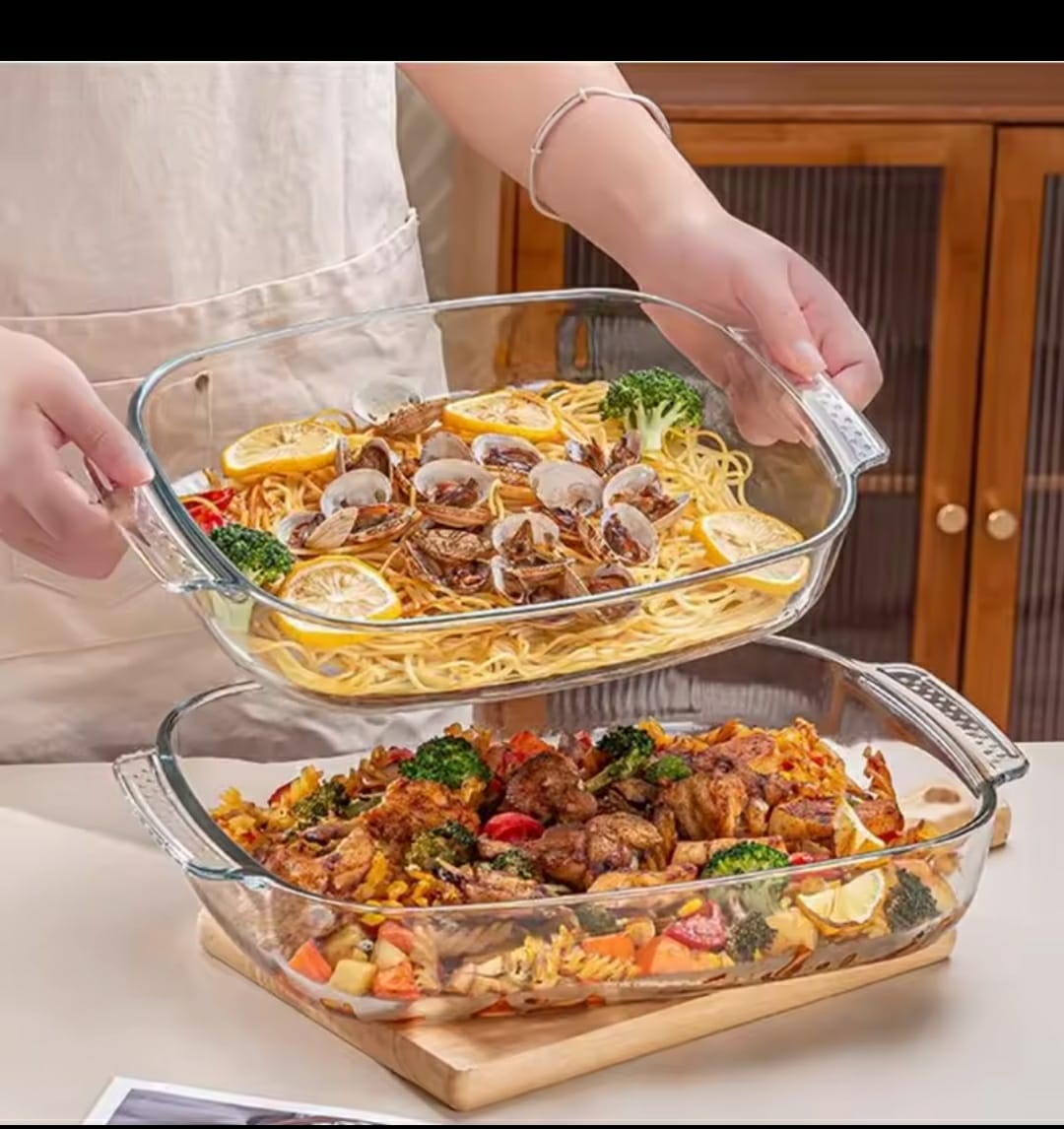 3pcs Anti-slip bump design stackable microwavable glass casserole Baking tin with the capacity of 2/2.7/3.8 Litres