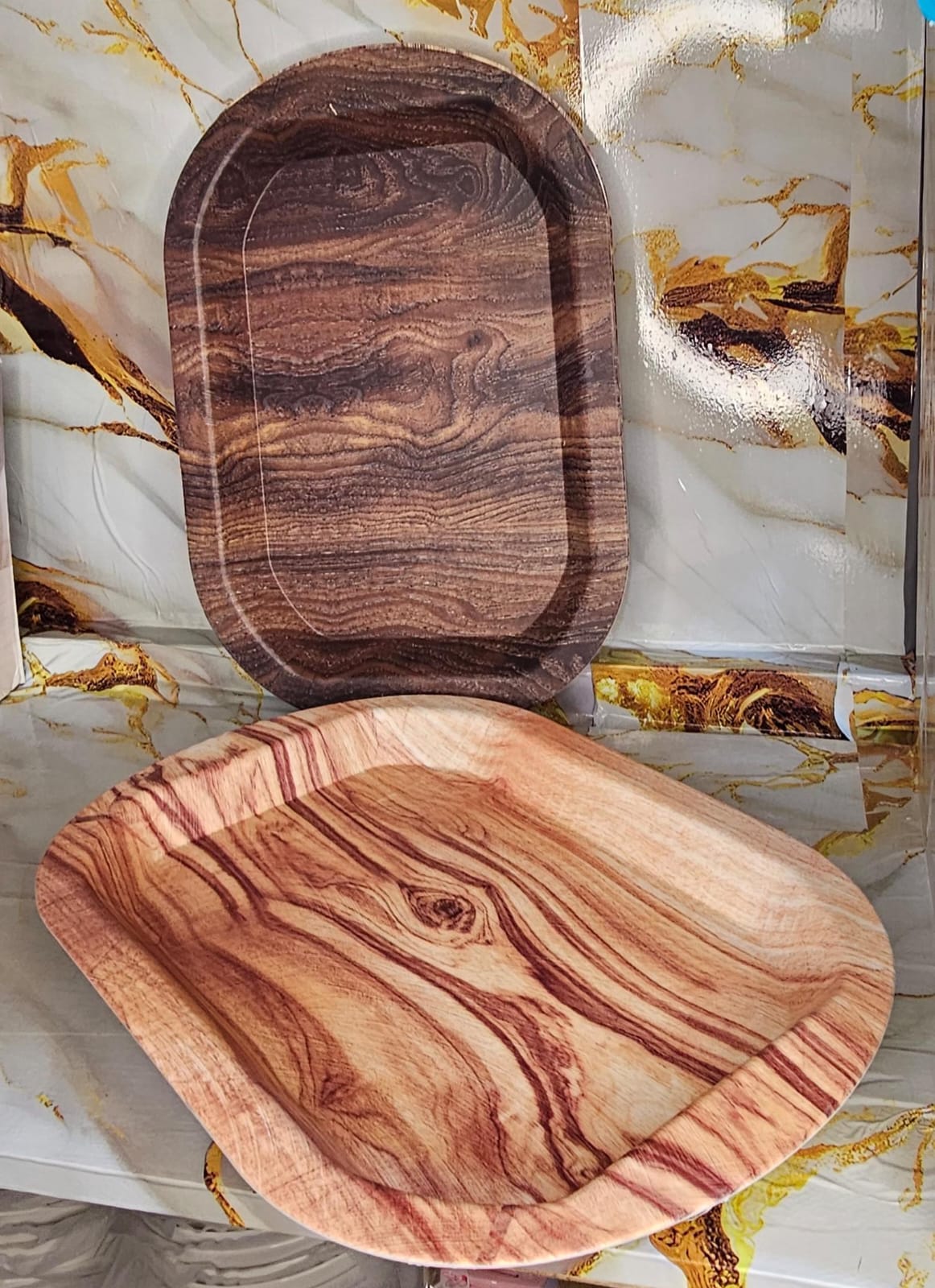 2pcs classy heavy plastic kitchen wooden texture serving tray