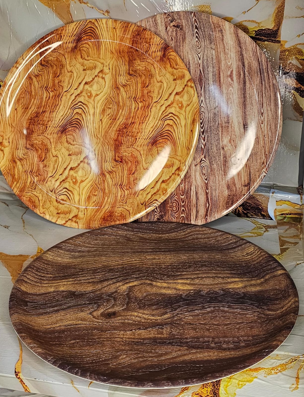 2pcs classy heavy plastic kitchen wooden texture serving tray