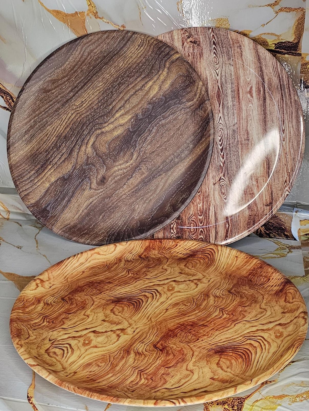 2pcs classy heavy plastic kitchen wooden texture serving tray