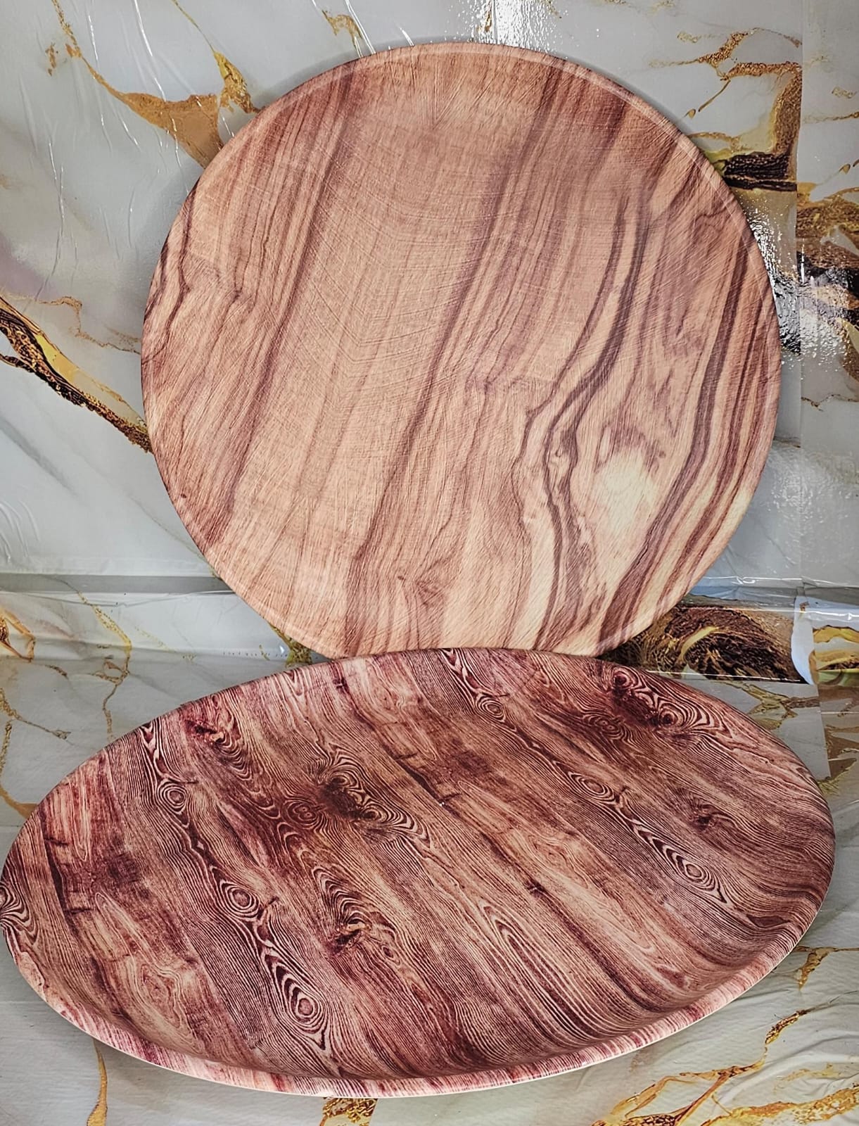 2pcs classy heavy plastic kitchen wooden texture serving tray