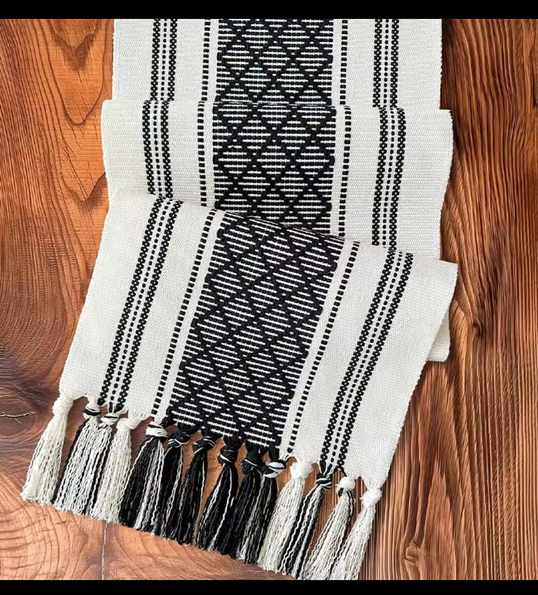 Set of 7pcs Braided woven textured table runner with tassels plus 6pcs mats...Mats 6pcs  with size of 35cm x 45cm 1pc Runner size 35cmx180cm long