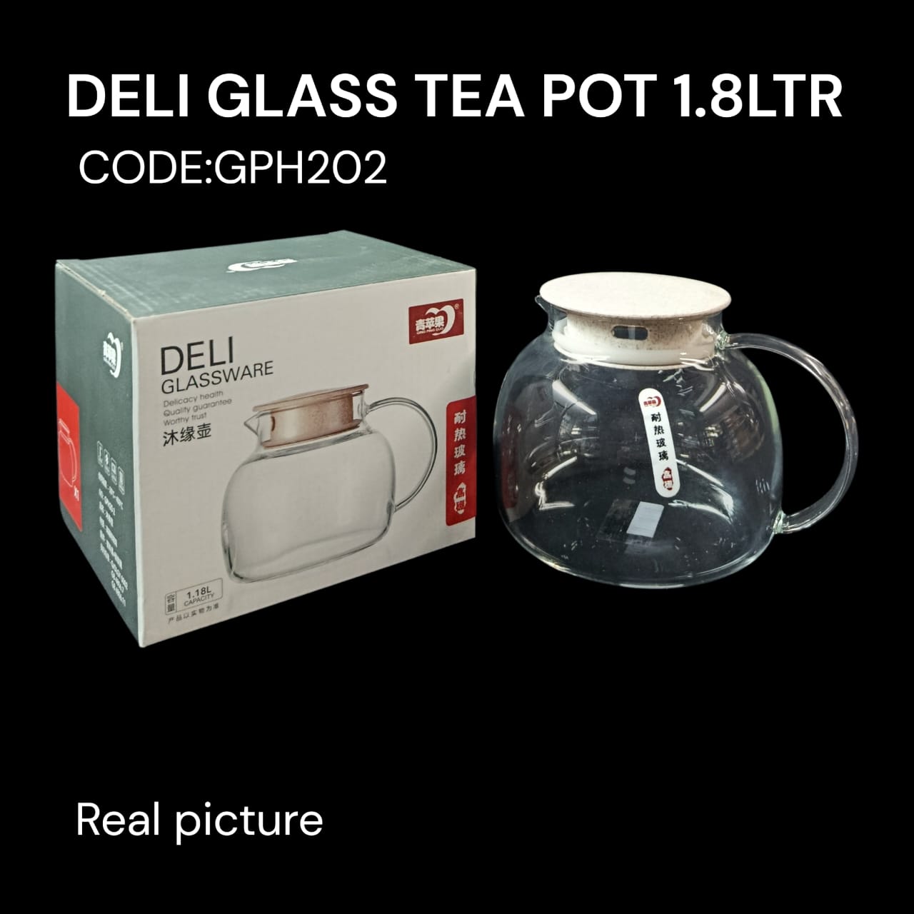 Deli kitchen glass tea pot with the capacity of 1.8 litres