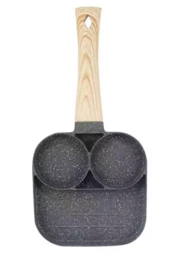 3 Compartment Nonstick kitchen pancake pan with wooden handle