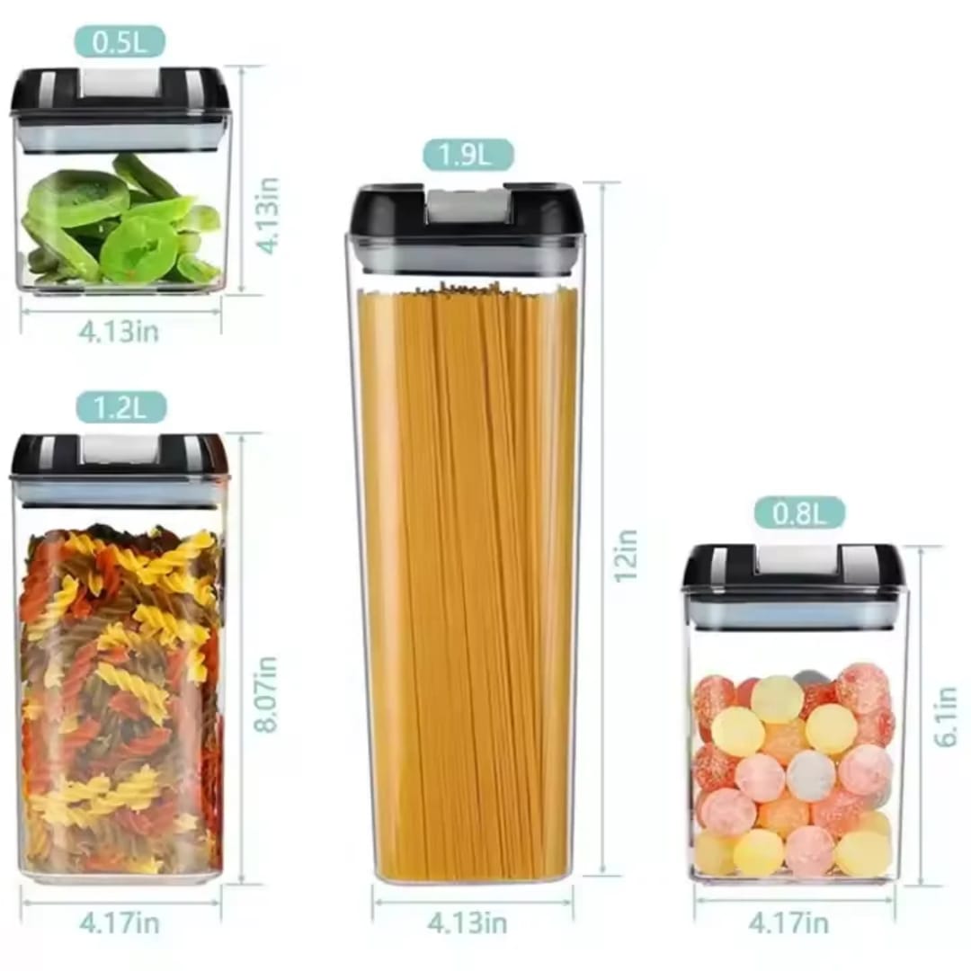7Pcs ACRYLIC Kitchen storage containers with the capacity of 2pcs -0.5 litres/2pcs-1.2 litres/2pcs-0.8 litres and 1pcs 1.9 litres