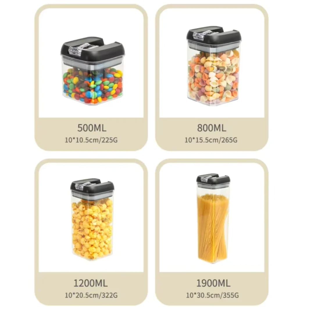 7Pcs ACRYLIC Kitchen storage containers with the capacity of 2pcs -0.5 litres/2pcs-1.2 litres/2pcs-0.8 litres and 1pcs 1.9 litres