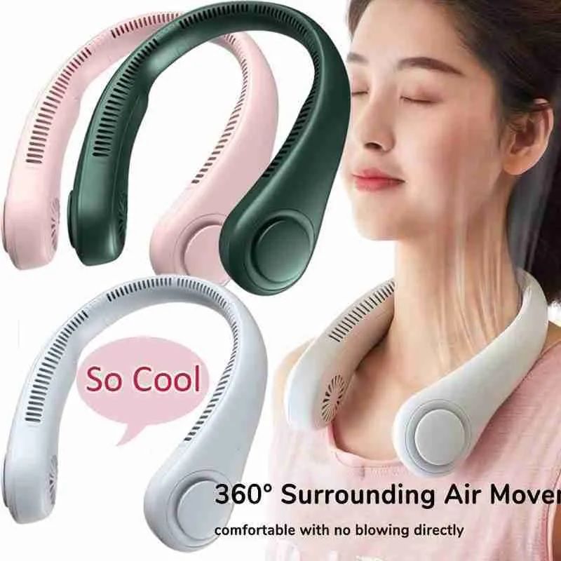 Leaf Less Neck Hanging Small Fan USB Charging Outdoor Portable Portable Sports Neck Hanging Fan