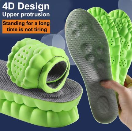 4D massage sports insole with a sense of stepping on feces, PU full pad, antibacterial, odor proof, sweat absorbing, breathable, high elasticity, shock-absorbing cloud