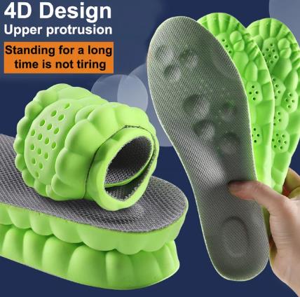 4D massage sports insole with a sense of stepping on feces, PU full pad, antibacterial, odor proof, sweat absorbing, breathable, high elasticity, shock-absorbing cloud
