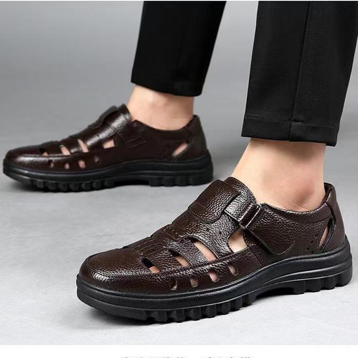 New Business Dongdong Cool Leather Shoes Men's Casual Wedding Groom Sandals Summer Breathable Youth Pointed Men's Sandals