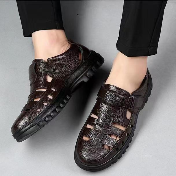 New Business Dongdong Cool Leather Shoes Men's Casual Wedding Groom Sandals Summer Breathable Youth Pointed Men's Sandals