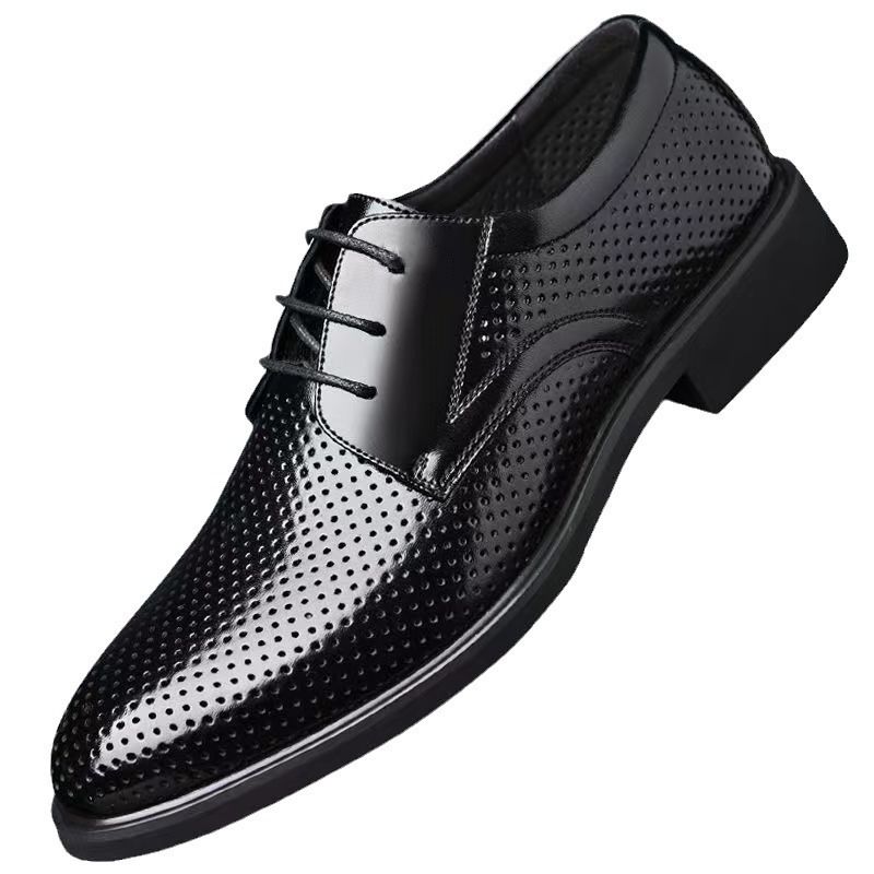 New business hole cool leather shoes men's casual sandals summer breathable youth pointy male sandals