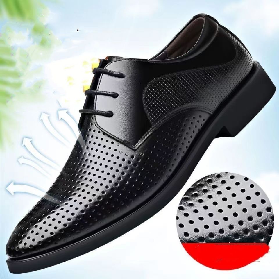 New business hole cool leather shoes men's casual sandals summer breathable youth pointy male sandals