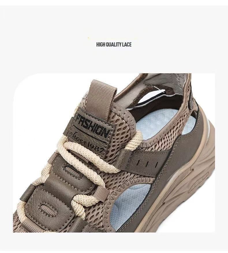 Sandals for men, lightweight and breathable casual sports shoes, outdoor hollow hole shoes, comfortable sandals for wearing outside with a toe cap, men's sandals