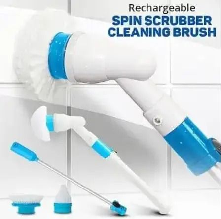 Rechargable hurricane spin scrubber with 3 brushes,Powerful Electric Spin Brush for Bathroom & Kitchen,Cleaning Scrubber with Hard Bristles/Long Handle,Efficient Floor/Carpet/Baseboard Cleaner