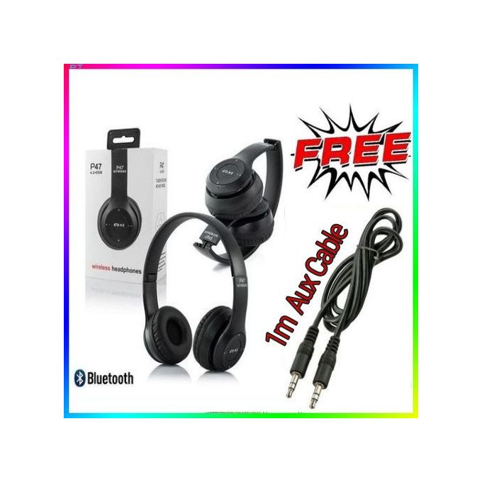 P47 Best//Super Bluetooth Wireless Headphone Mic TF Card + Free Aux