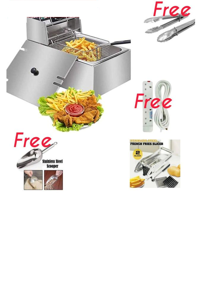 Redberry Electric Deep Fat Fryer Eco 6 Litre Stainless Steel Body 2500W with Variable Temperature Control, Commercial and House Hold Purpose +FREE SCOOPER/POWER EXTENSION/CHIPS CUTTER/2 PCS FOOD TONGS