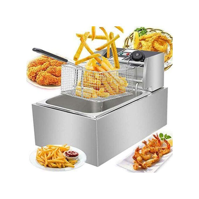 Redberry Electric Deep Fat Fryer Eco 6 Litre Stainless Steel Body 2500W with Variable Temperature Control, Commercial and House Hold Purpose +FREE SCOOPER/POWER EXTENSION/CHIPS CUTTER/2 PCS FOOD TONGS