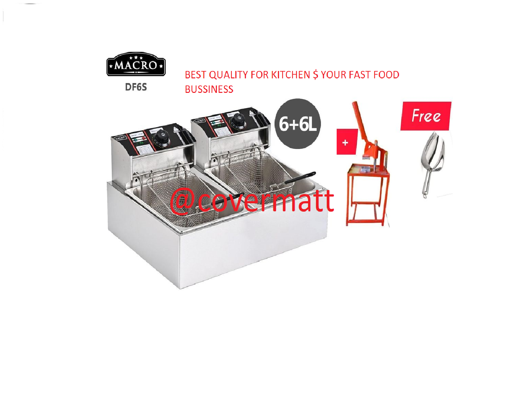 MACRO 6L+6L Double Electric Chips Deep Fryer Machine+COMMERCIAL CHIPS SLICER+FREE CHIPS SCOOPER