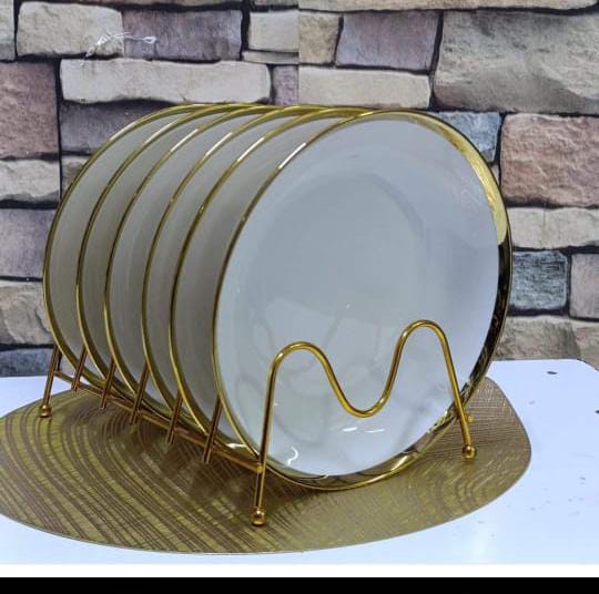 Set Of 6 Beautiful White Ceramic Plates With Gold Rim